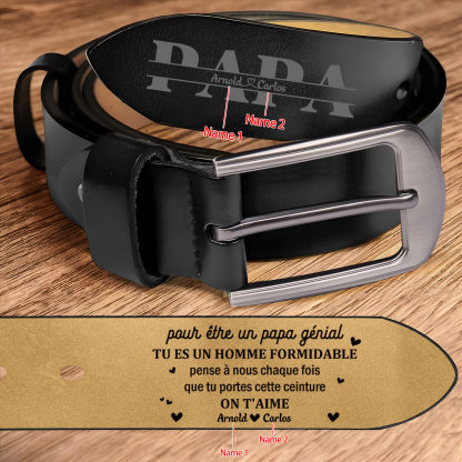 À Papa - Ceinture en Cuir Personnalisé Avec 2 Prénoms Cadeau pour Homme | Jessemade