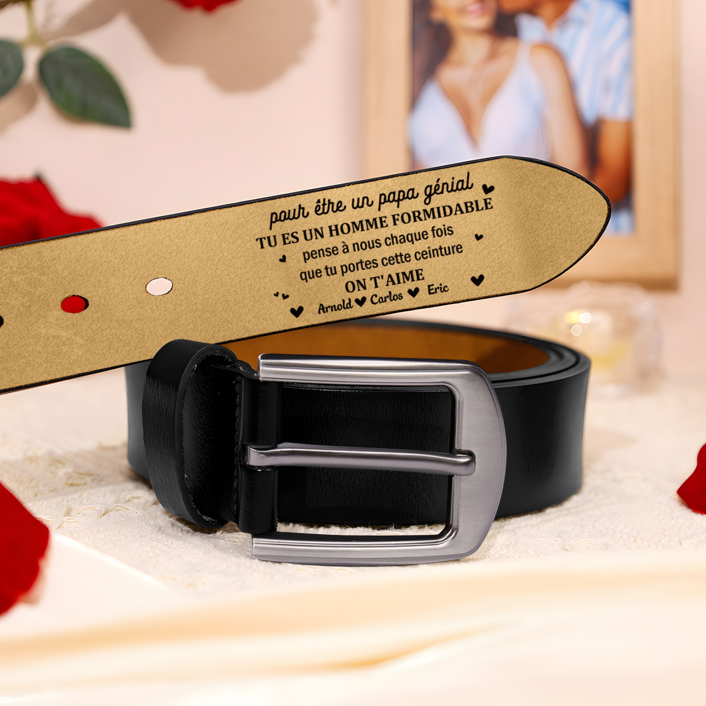À Papa - Ceinture en Cuir Personnalisé Avec 3 Prénoms Cadeau pour Homme | Jessemade