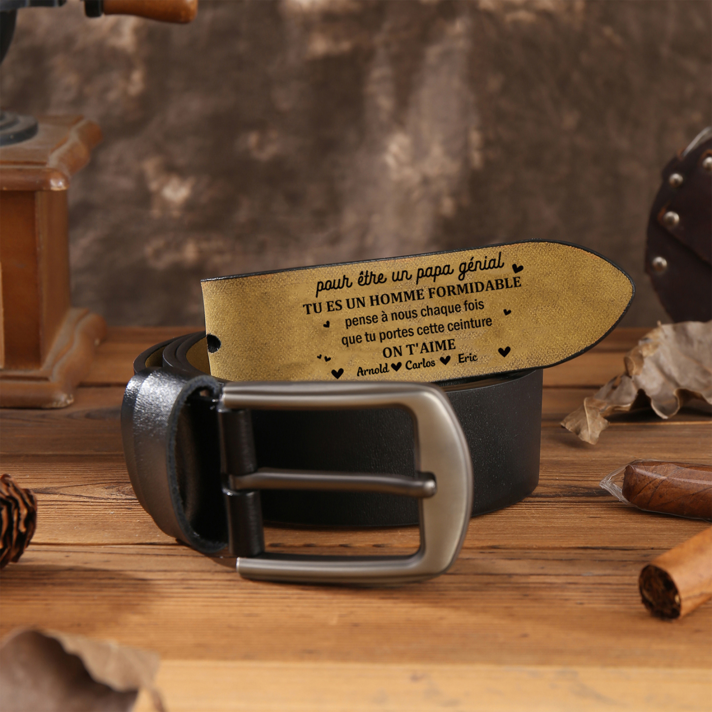 À Papa - Ceinture en Cuir Personnalisé Avec 3 Prénoms Cadeau pour Homme | Jessemade