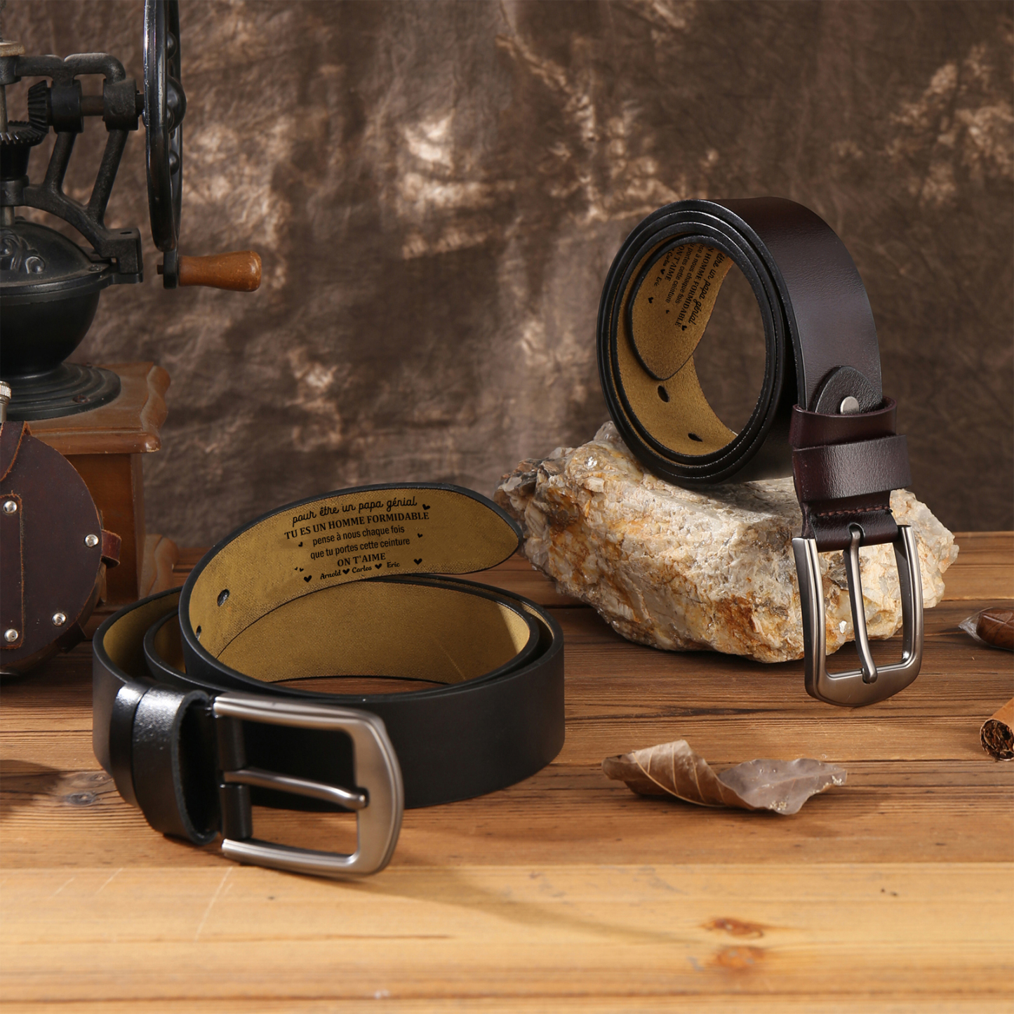 À Papa - Ceinture en Cuir Personnalisé Avec 3 Prénoms Cadeau pour Homme | Jessemade