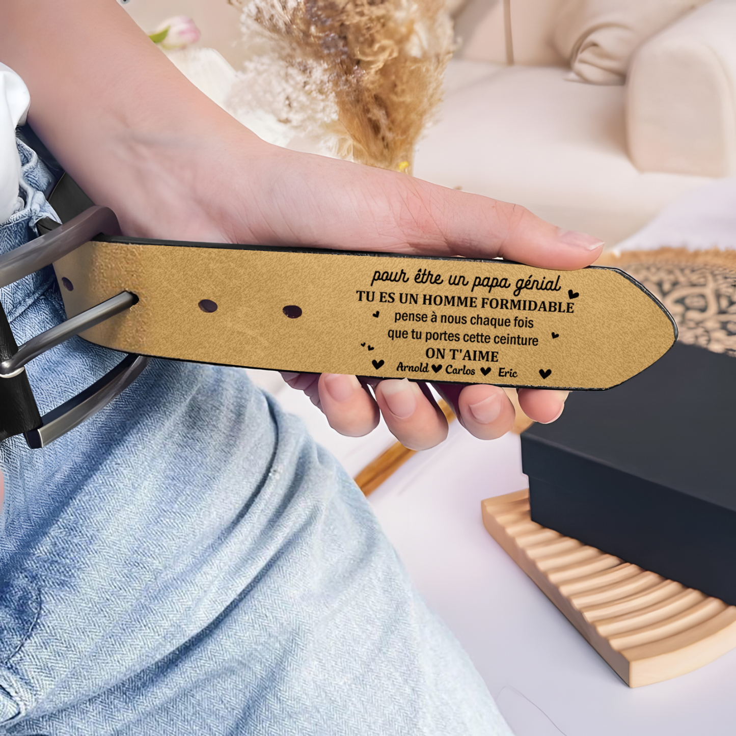 À Papa - Ceinture en Cuir Personnalisé Avec 3 Prénoms Cadeau pour Homme | Jessemade