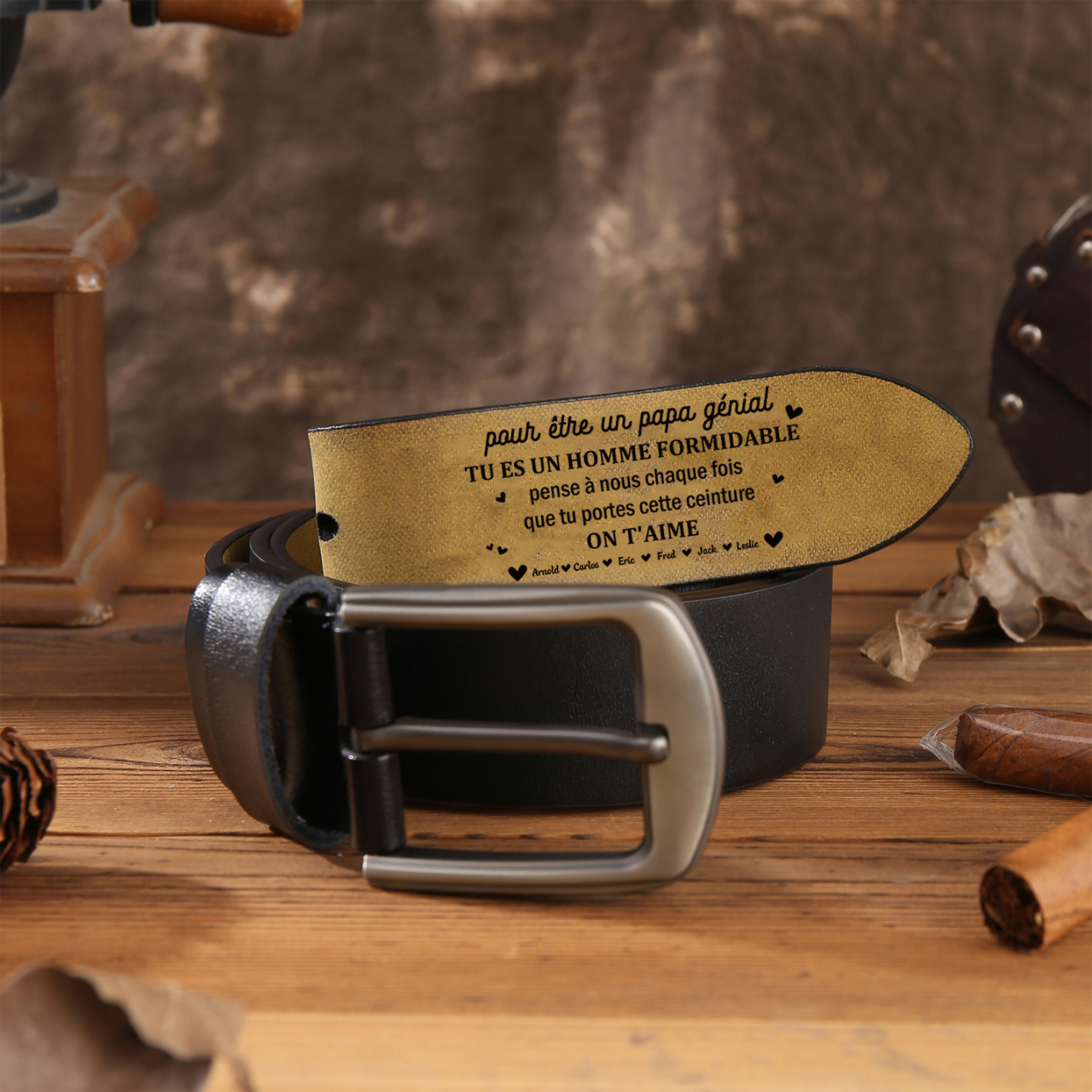 À Papa - Ceinture en Cuir Personnalisé Avec 6 Prénoms Cadeau pour Homme | Jessemade