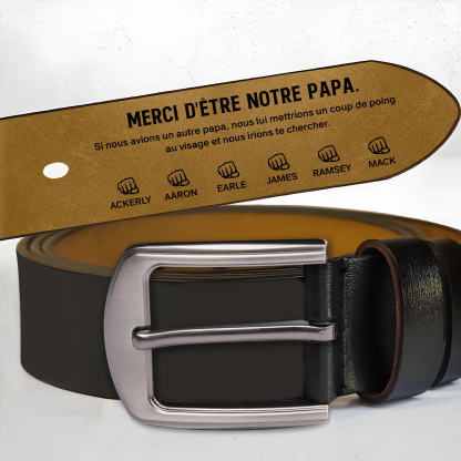 À mon Papa - Ceinture Poing en Cuir Personnalisé avec 7 Prénoms 'Merci d'être mon papa' Cadeau pour Homme | Jessemade