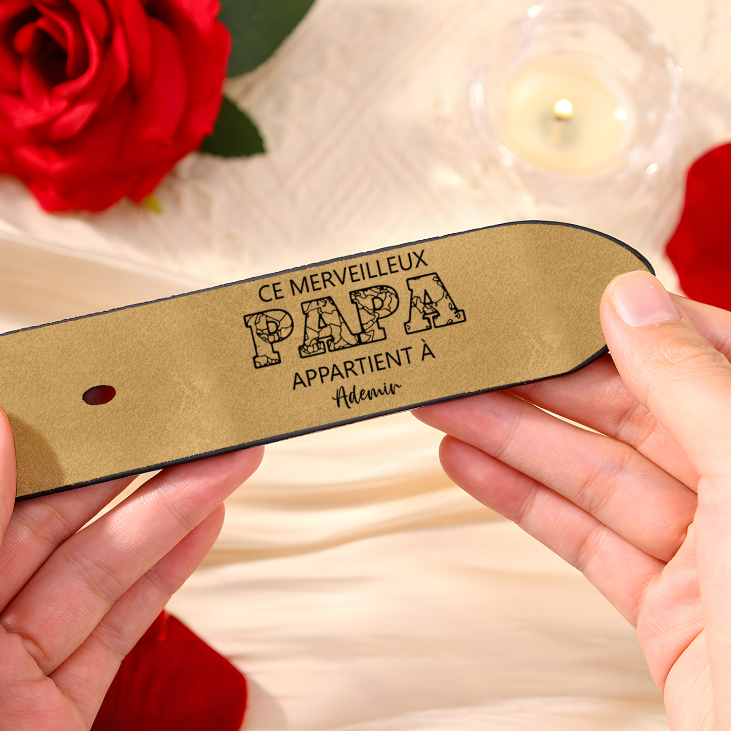 À mon Papa - Ceinture en Cuir Personnalisé avec 2 Prénoms et Lettre Cadeau pour Homme | Jessemade