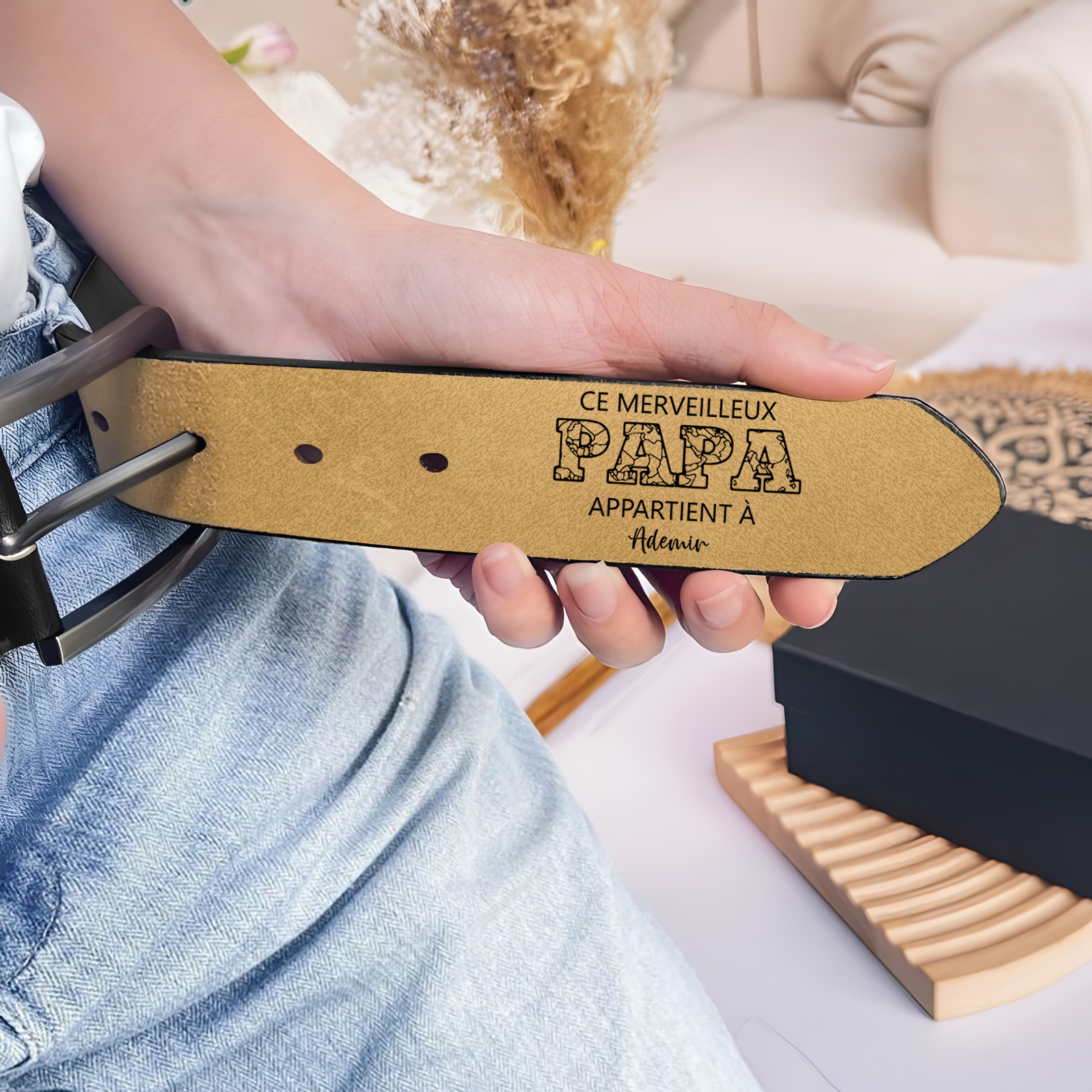 À mon Papa - Ceinture en Cuir Personnalisé avec 2 Prénoms et Lettre Cadeau pour Homme | Jessemade