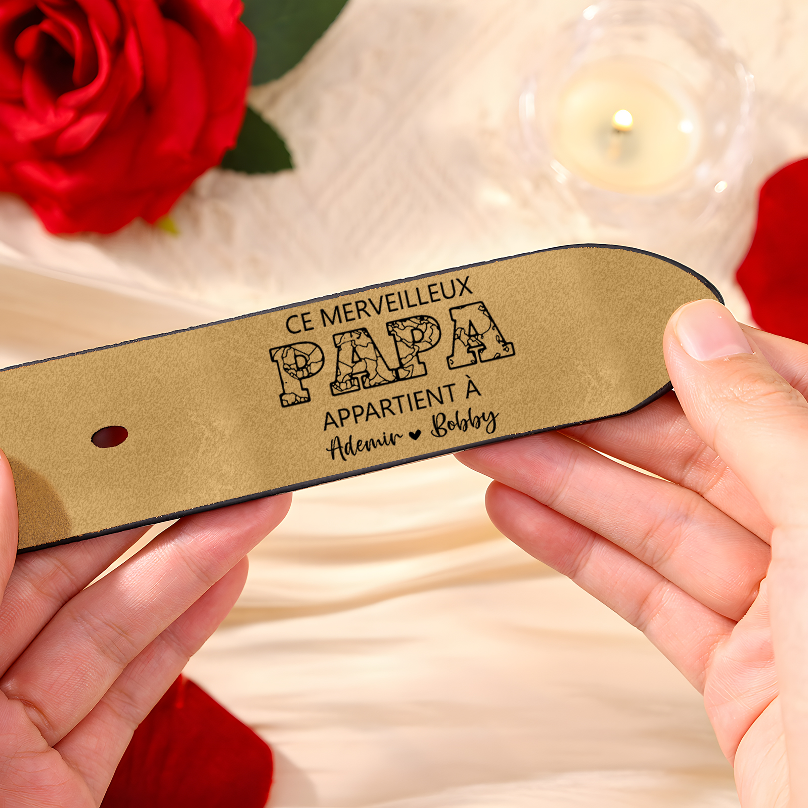 À mon Papa - Ceinture en Cuir Personnalisé avec 3 Prénoms et Lettre Cadeau pour Homme | Jessemade