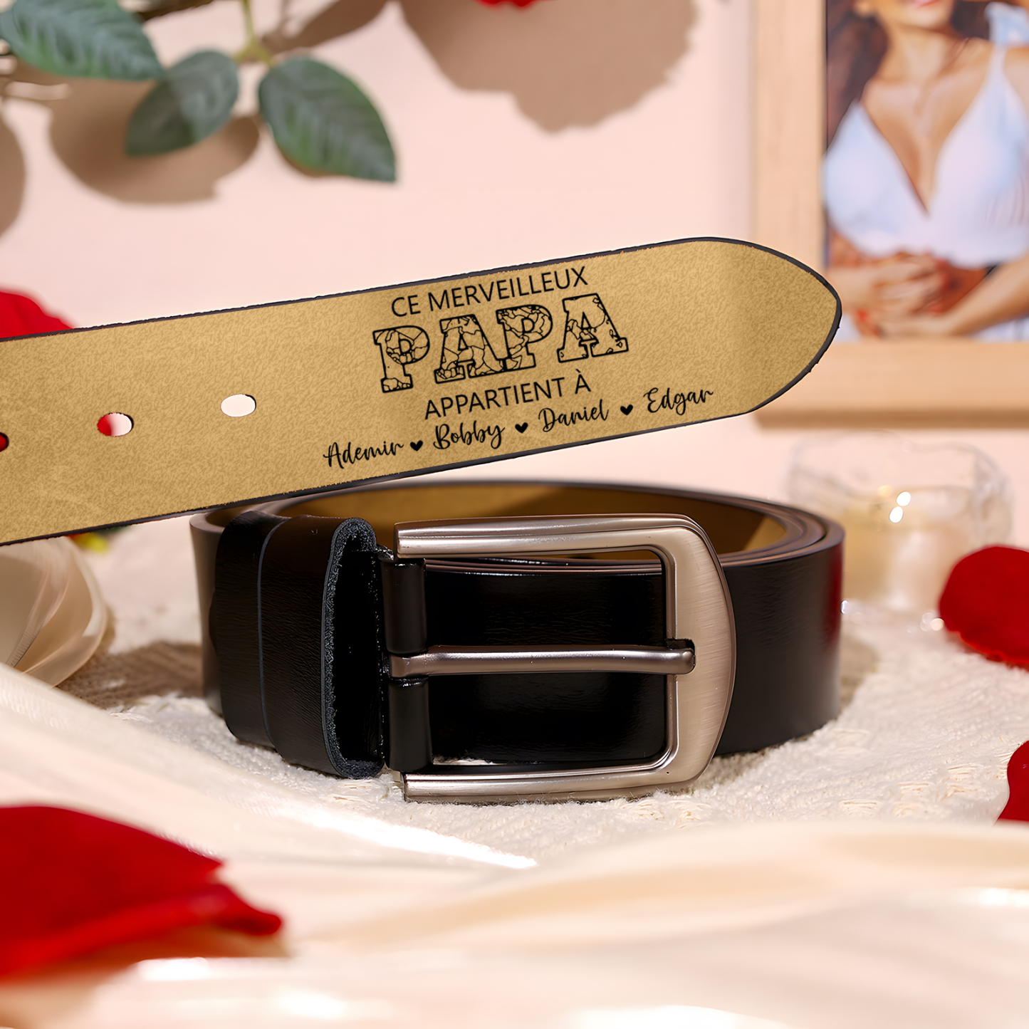 À mon Papa - Ceinture en Cuir Personnalisé avec 5 Prénoms et Lettre Cadeau pour Homme | Jessemade