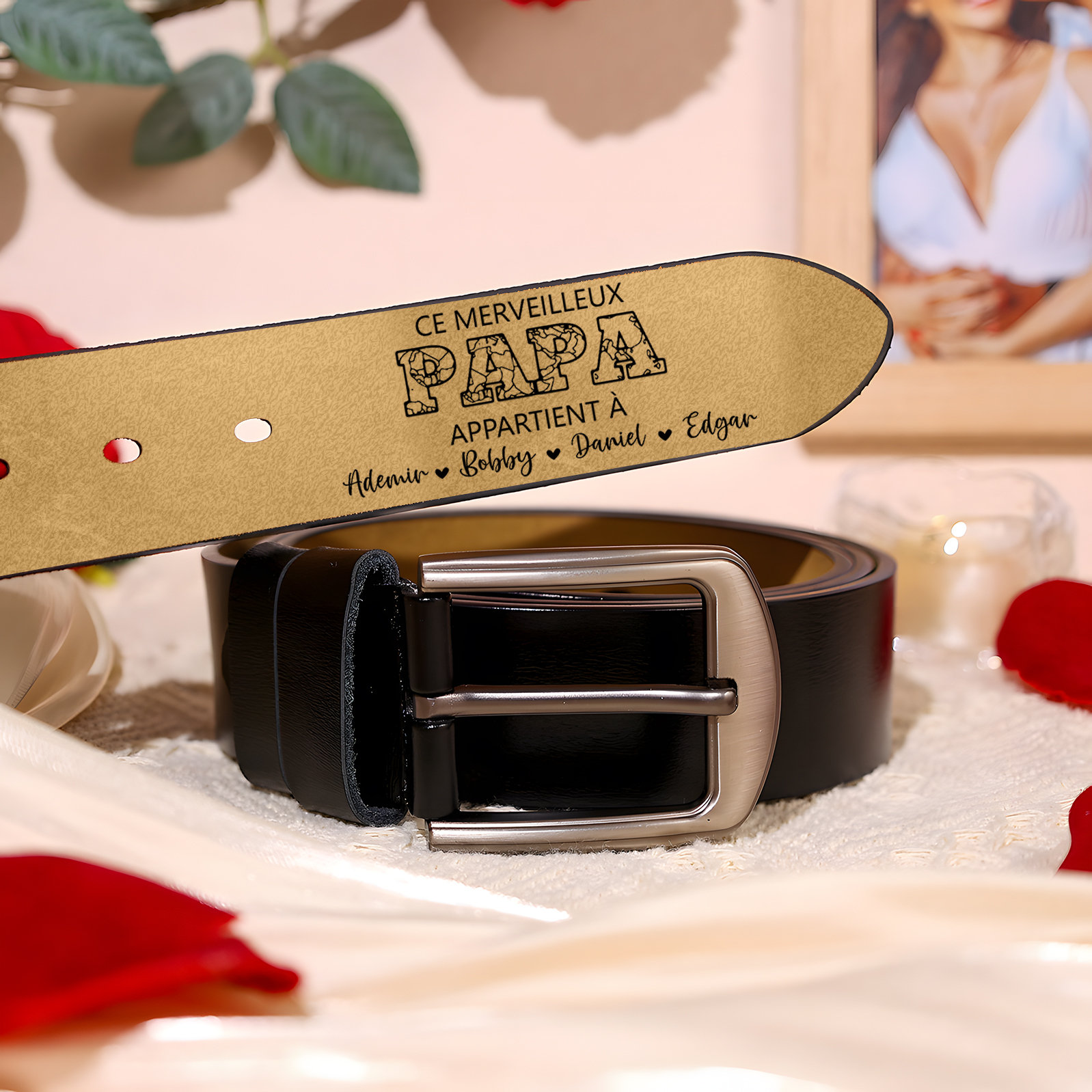 À mon Papa - Ceinture en Cuir Personnalisé avec 5 Prénoms et Lettre Cadeau pour Homme | Jessemade