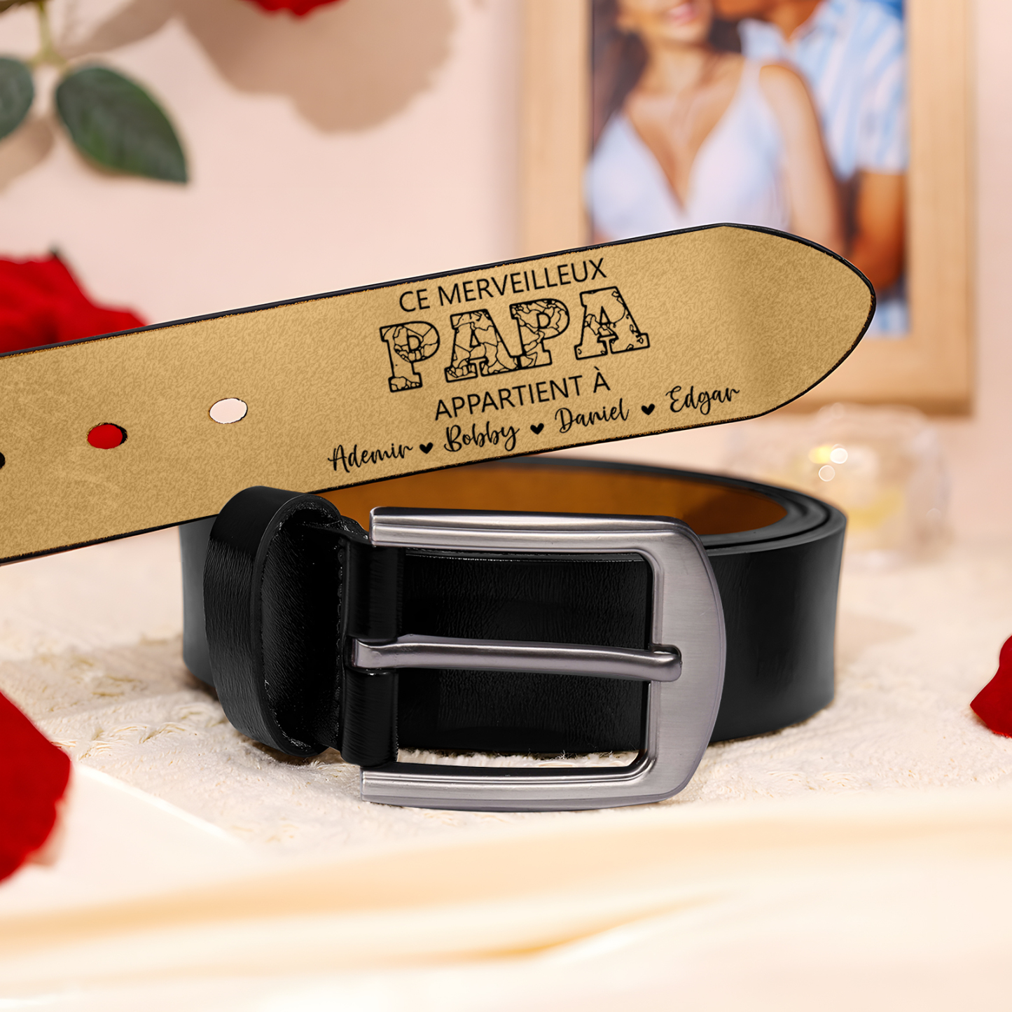 À mon Papa - Ceinture en Cuir Personnalisé avec 5 Prénoms et Lettre Cadeau pour Homme | Jessemade