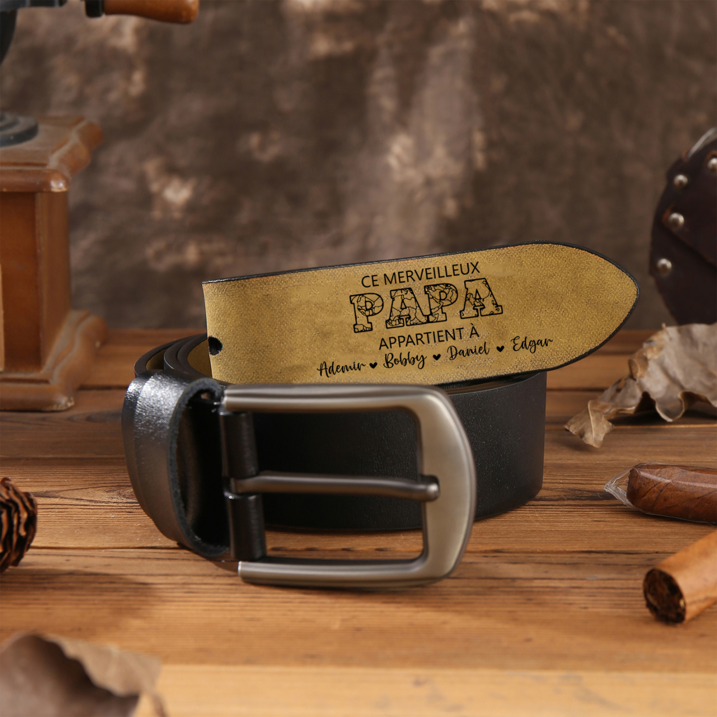 À mon Papa - Ceinture en Cuir Personnalisé avec 5 Prénoms et Lettre Cadeau pour Homme | Jessemade