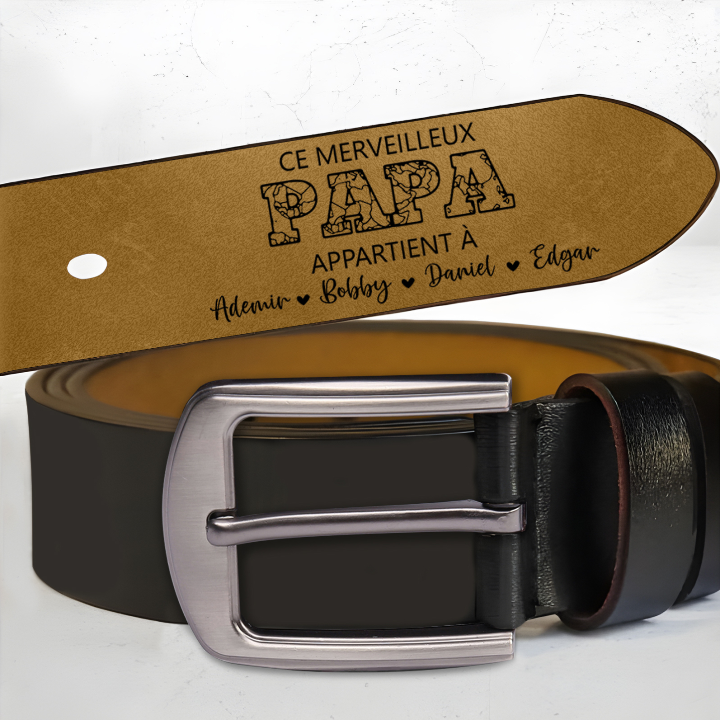 À mon Papa - Ceinture en Cuir Personnalisé avec 5 Prénoms et Lettre Cadeau pour Homme | Jessemade
