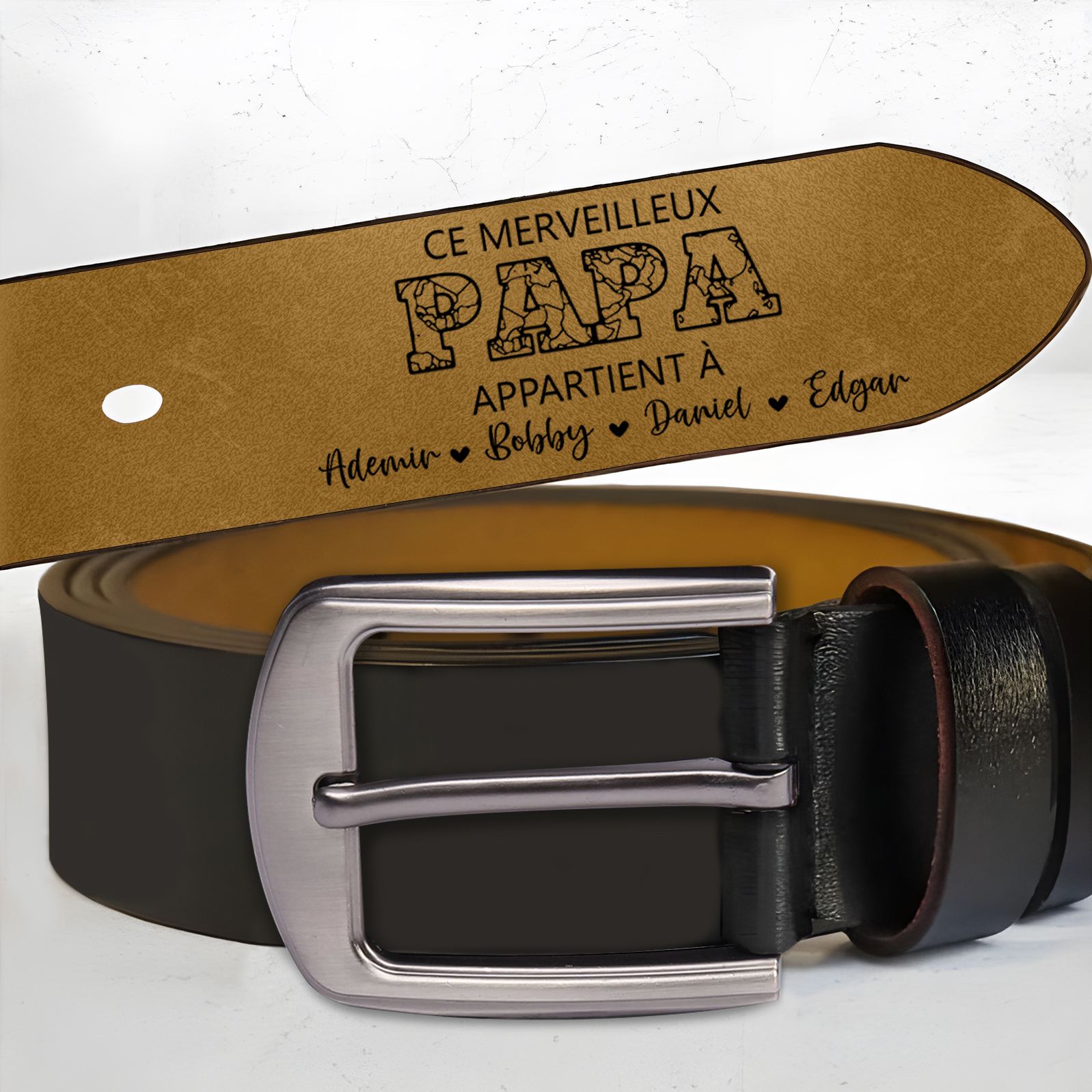 À mon Papa - Ceinture en Cuir Personnalisé avec 5 Prénoms et Lettre Cadeau pour Homme | Jessemade