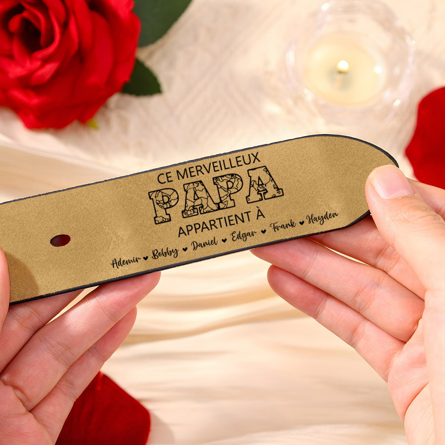 À mon Papa - Ceinture en Cuir Personnalisé avec 7 Prénoms et Lettre Cadeau pour Homme | Jessemade