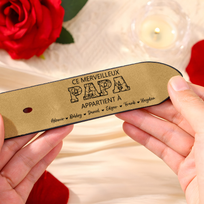 À mon Papa - Ceinture en Cuir Personnalisé avec 7 Prénoms et Lettre Cadeau pour Homme | Jessemade