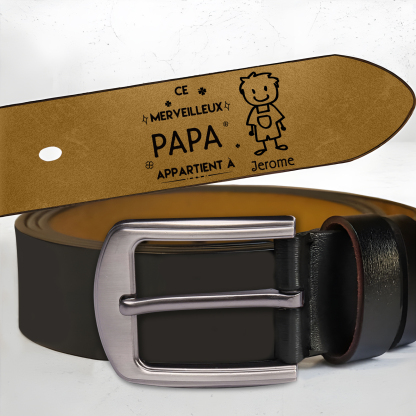 Ceinture en cuir personnalisée pour Papa – Gravure prénom et dessin enfant | Jessemade