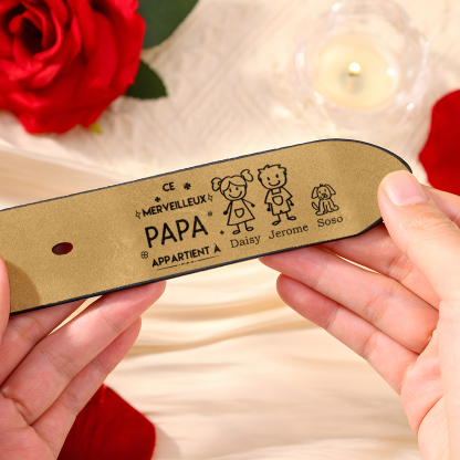 À mon Papa - Ceinture en Cuir Personnalisé avec 3 Prénoms et 3 Dessins Enfant Cadeau pour Homme | Jessemade