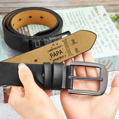 À mon Papa - Ceinture en Cuir Personnalisé avec 4 Prénoms et 4 Dessins Enfant Cadeau pour Homme | Jessemade