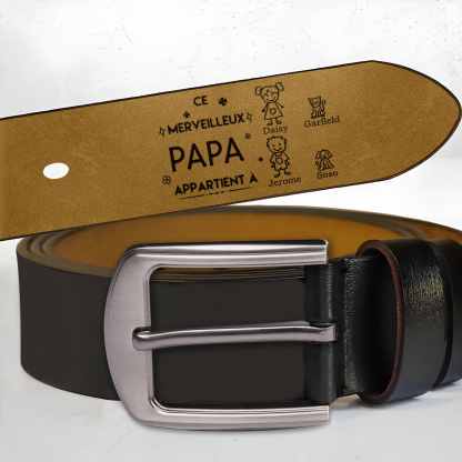 À mon Papa - Ceinture en Cuir Personnalisé avec 4 Prénoms et 4 Dessins Enfant Cadeau pour Homme | Jessemade