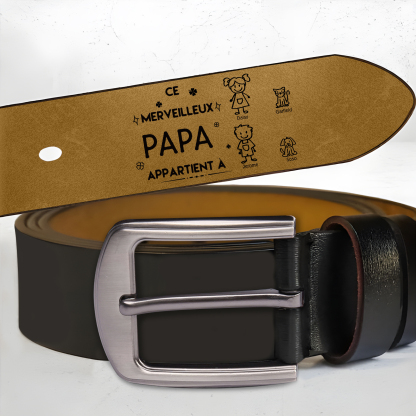 Ceinture en cuir personnalisée pour Papa avec prénoms et dessins – Cadeau utile et touchant | Jessemade