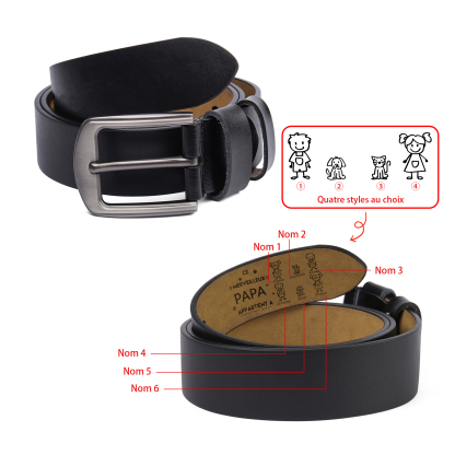 À mon Papa - Ceinture en Cuir Personnalisé avec 6 Prénoms et 6 Dessins Enfant Cadeau pour Homme | Jessemade