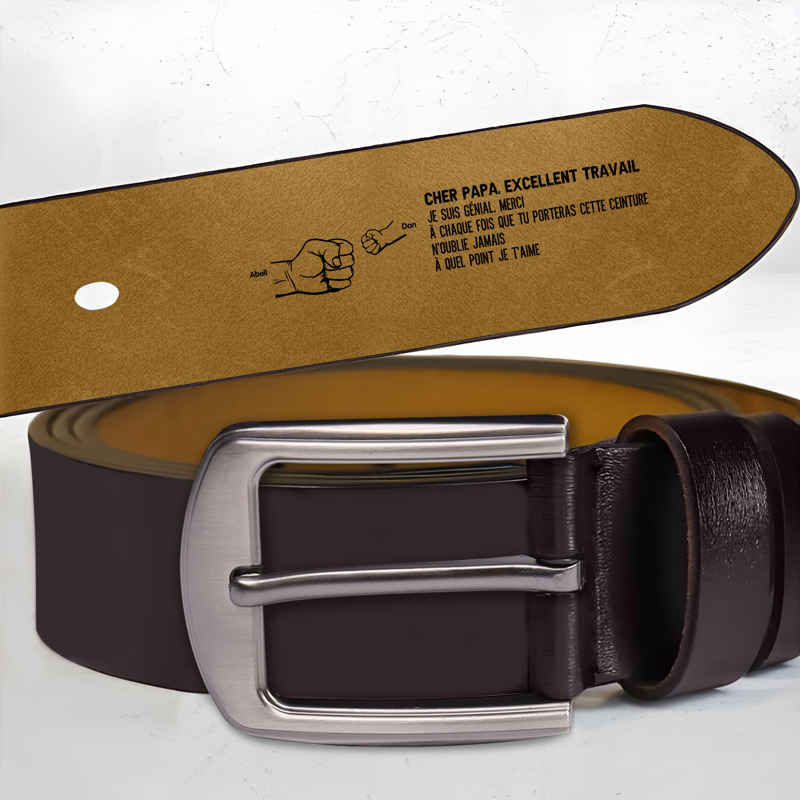 À mon Papa - Ceinture en cuir personnalisée avec 3 prénoms et Lettre Cadeau pour Homme | Jessemade