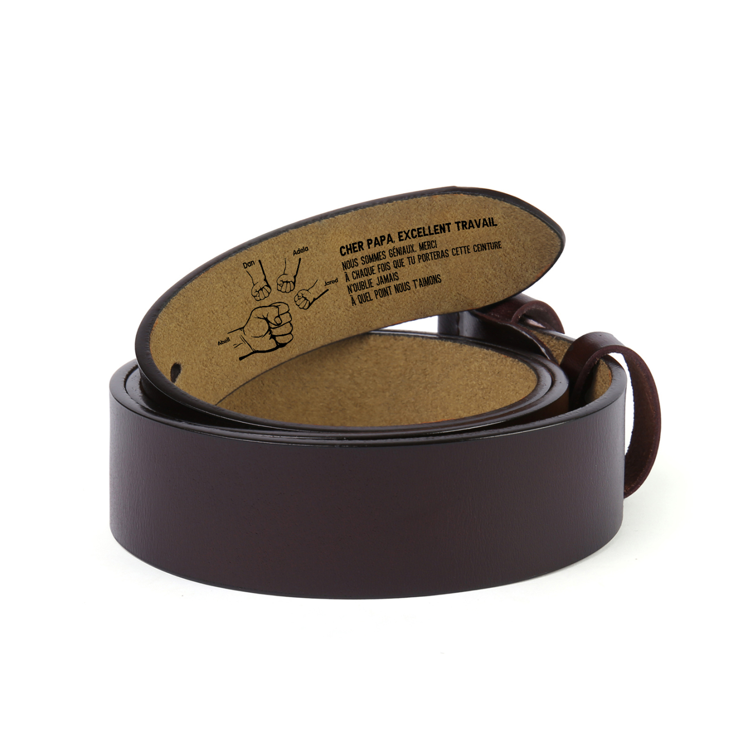 À mon Papa - Ceinture Poing en cuir personnalisée avec 5 prénoms et Lettre Cadeau pour Homme | Jessemade