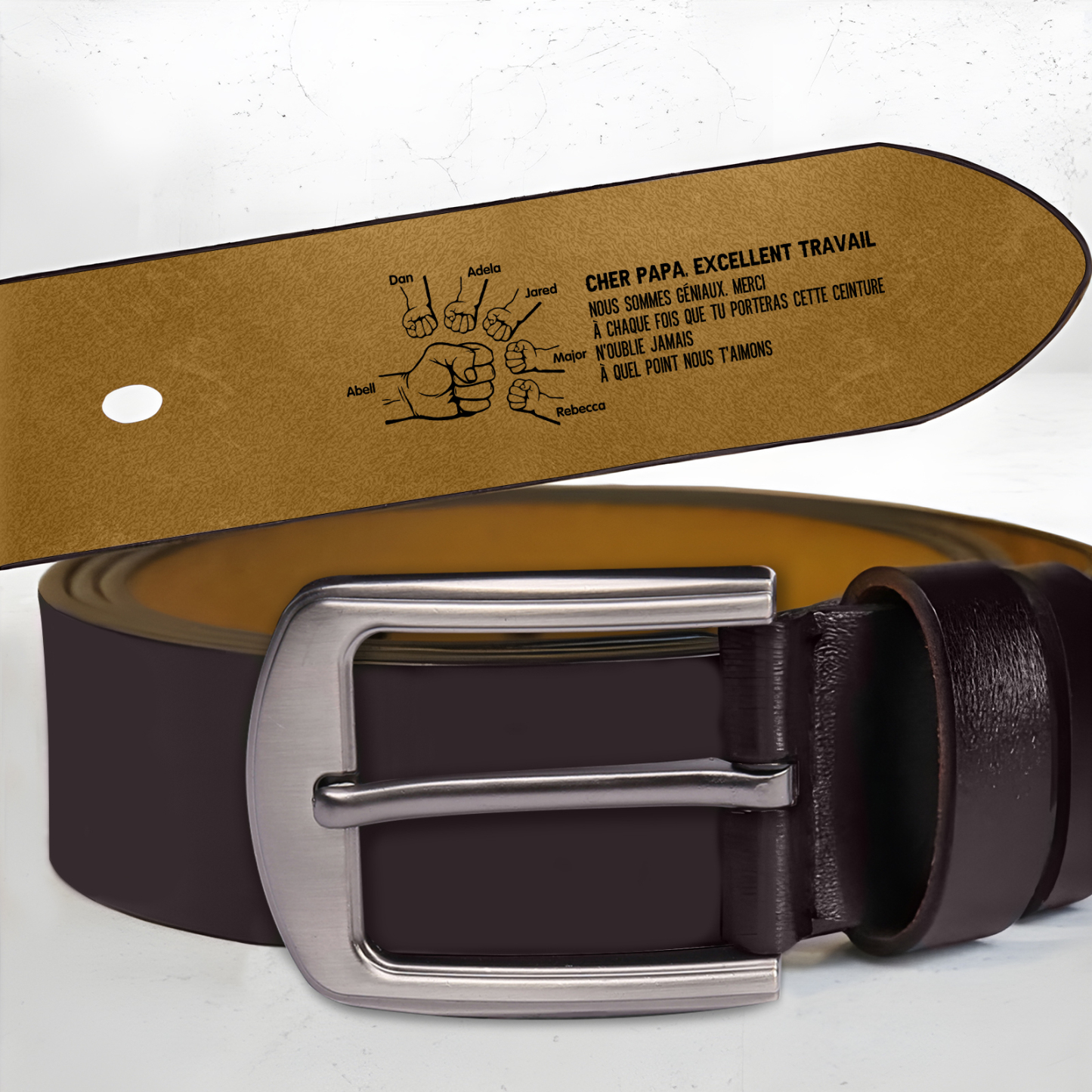 Ceinture personnalisée papa en cuir avec message gravé – Cadeau utile et émouvant | Jessemade