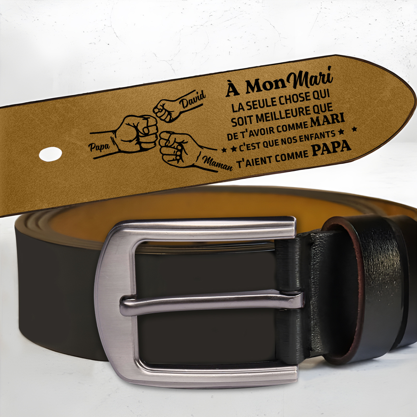 Ceinture Personnalisée en Cuir pour Homme – Cadeau Original avec Gravure Interne pour Mari, Père ou Partenaire | Jessemade