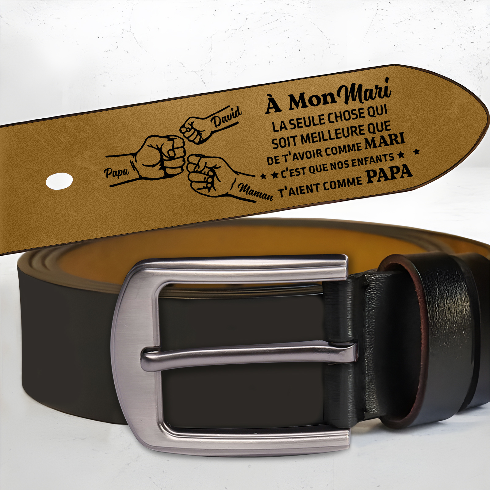 Ceinture Personnalisée en Cuir pour Homme – Cadeau Original avec Gravure Interne pour Mari, Père ou Partenaire | Jessemade