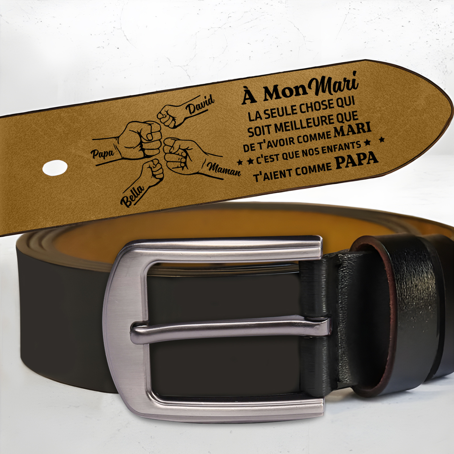 Ceinture Homme Personnalisée en Cuir avec Gravure Intérieure – Cadeau Pratique et Émotionnel pour Mari ou Père | Jessemade