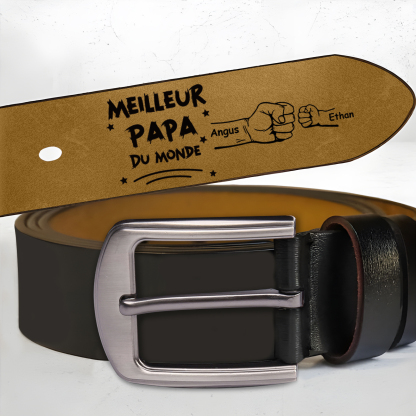 Ceinture en cuir personnalisée avec 2 prénoms – Cadeau unique et touchant pour Papa | Jessemade