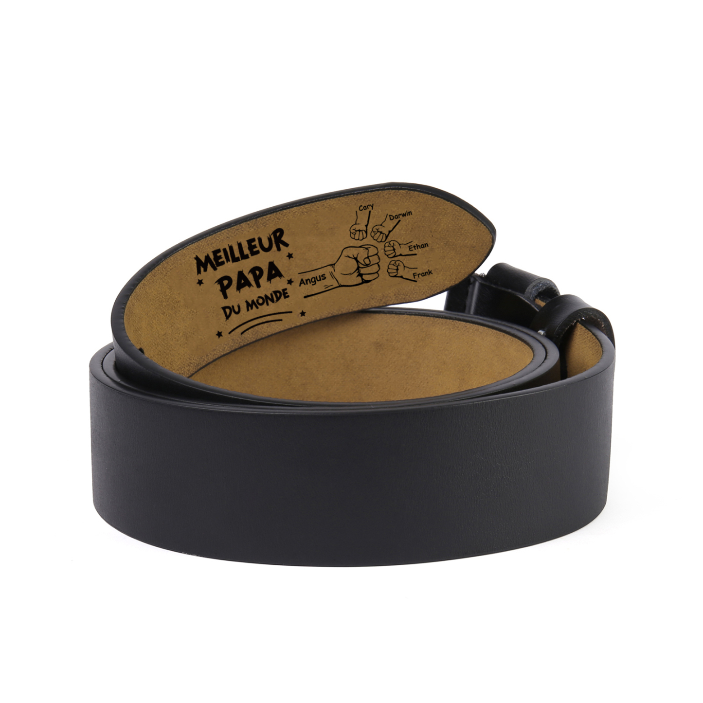 À mon Papa - Ceinture Poing en Cuir Personnalisé avec 5 Prénoms Meilleur Papa du Monde Cadeau pour Homme | Jessemade