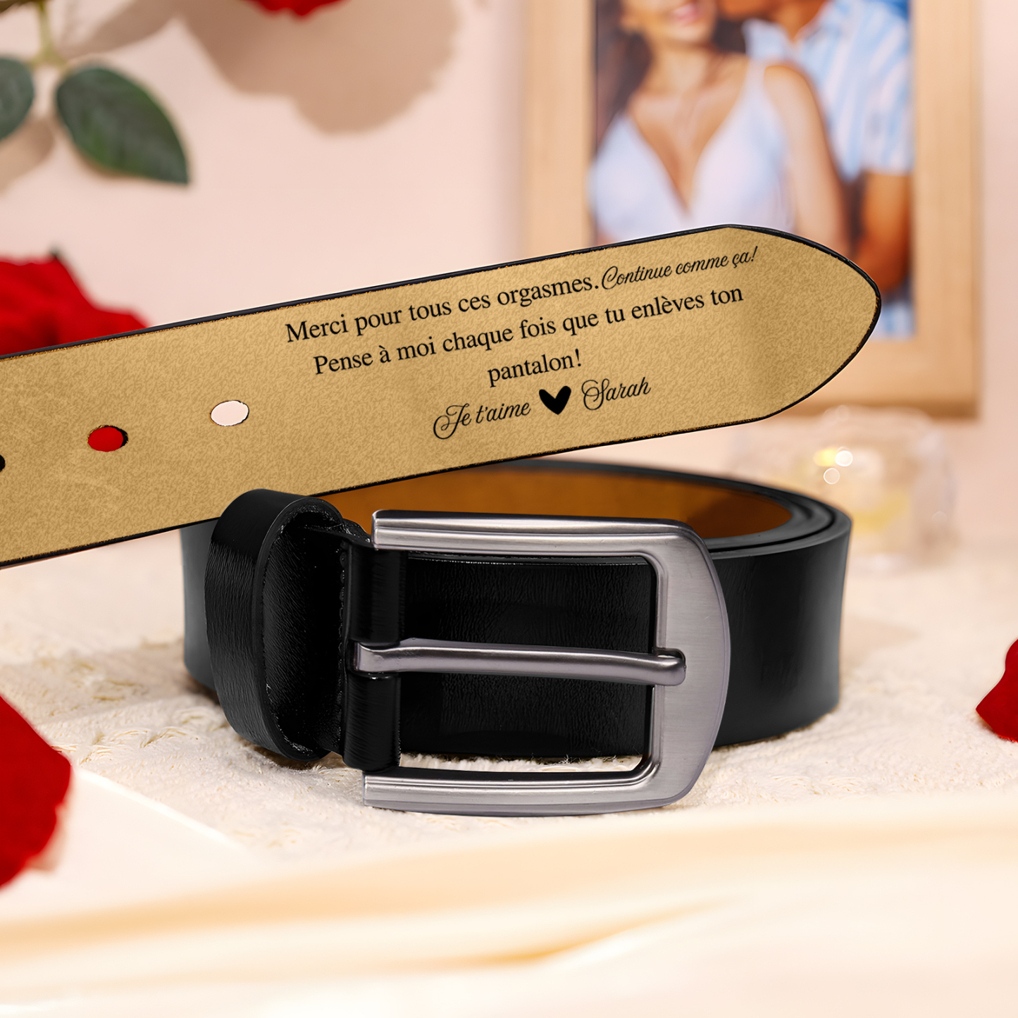 À mon Homme - Ceinture en Cuir Personnalisé avec 1 Prénom et Texte "Merci pour tous ces orgasmes Continue comme ça " Cadeau pour Homme | Jessemade