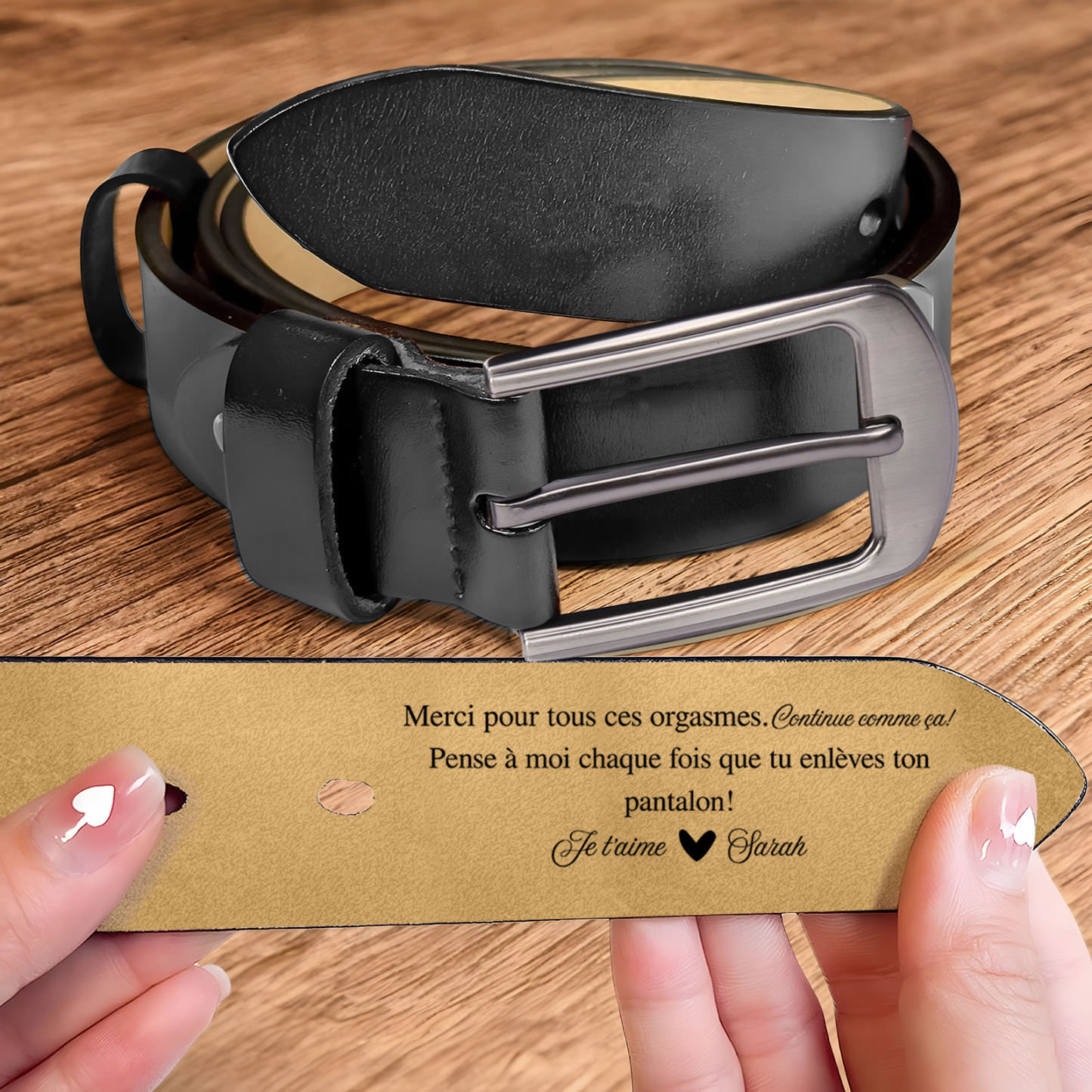 À mon Homme - Ceinture en Cuir Personnalisé avec 1 Prénom et Texte "Merci pour tous ces orgasmes Continue comme ça " Cadeau pour Homme | Jessemade