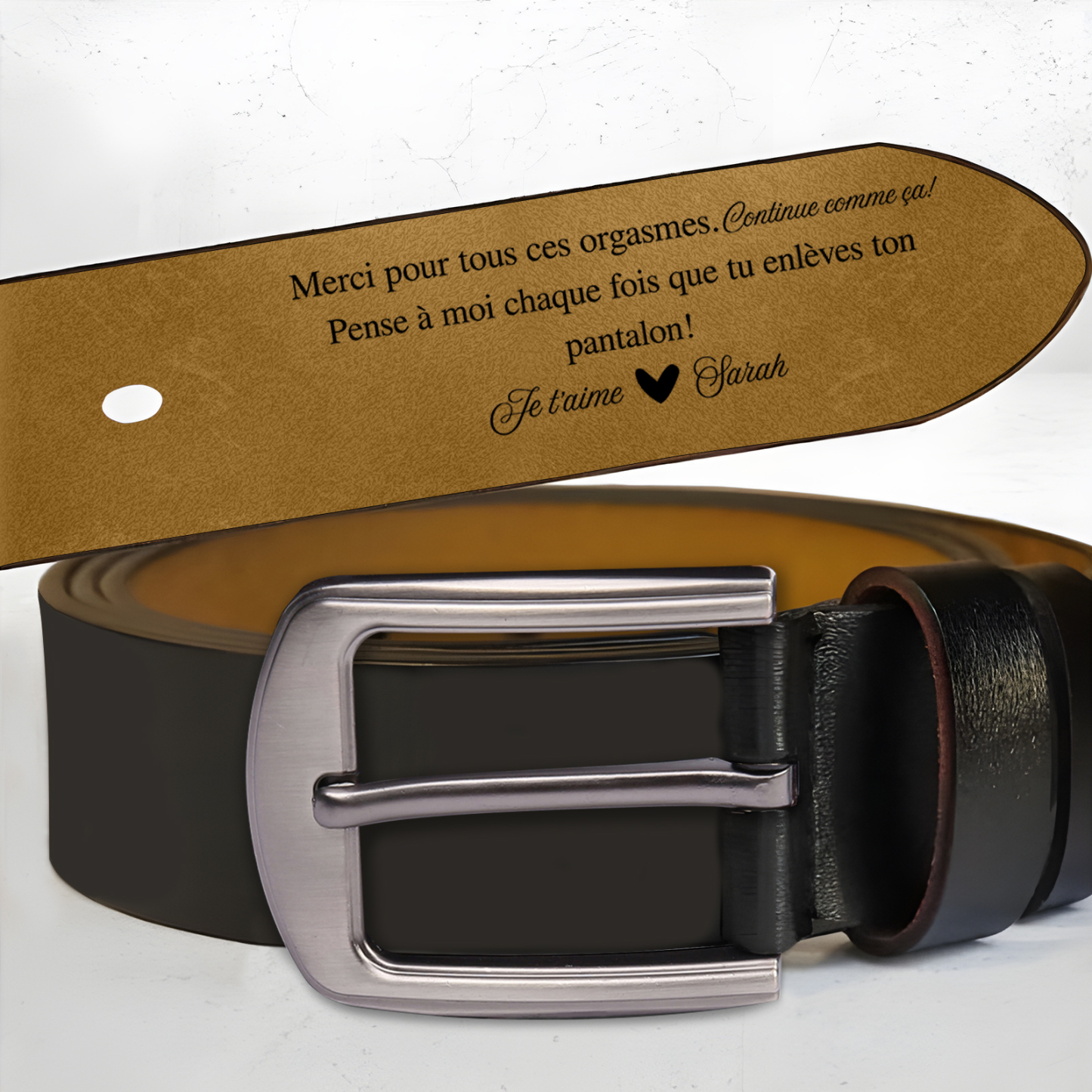 À mon Homme - Ceinture en Cuir Personnalisé avec 1 Prénom et Texte "Merci pour tous ces orgasmes Continue comme ça " Cadeau pour Homme | Jessemade