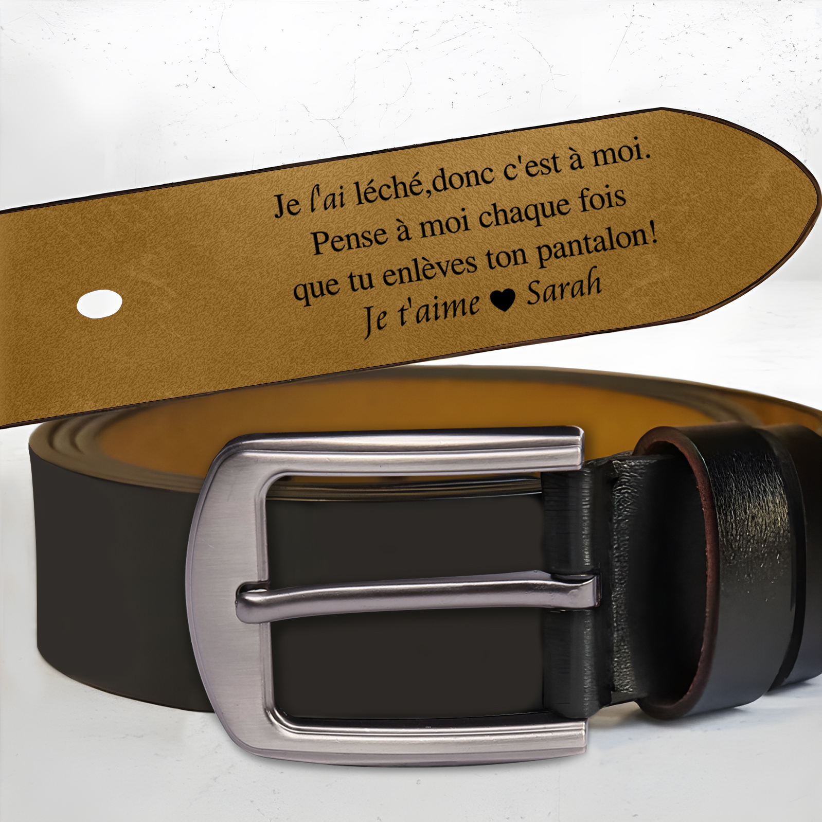 Ceinture Homme Personnalisable - Noir/marron, Tailles 36-40/40-44, Cadeau Gravé - 7