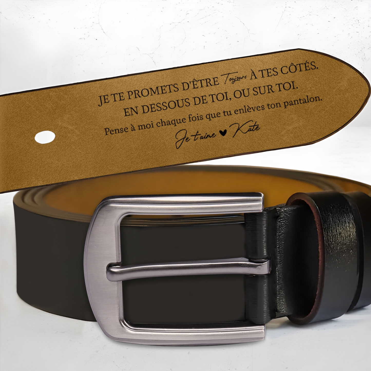 Ceinture en Cuir Personnalisée avec Message Caché – Cadeau Unique pour Homme | Jessemade