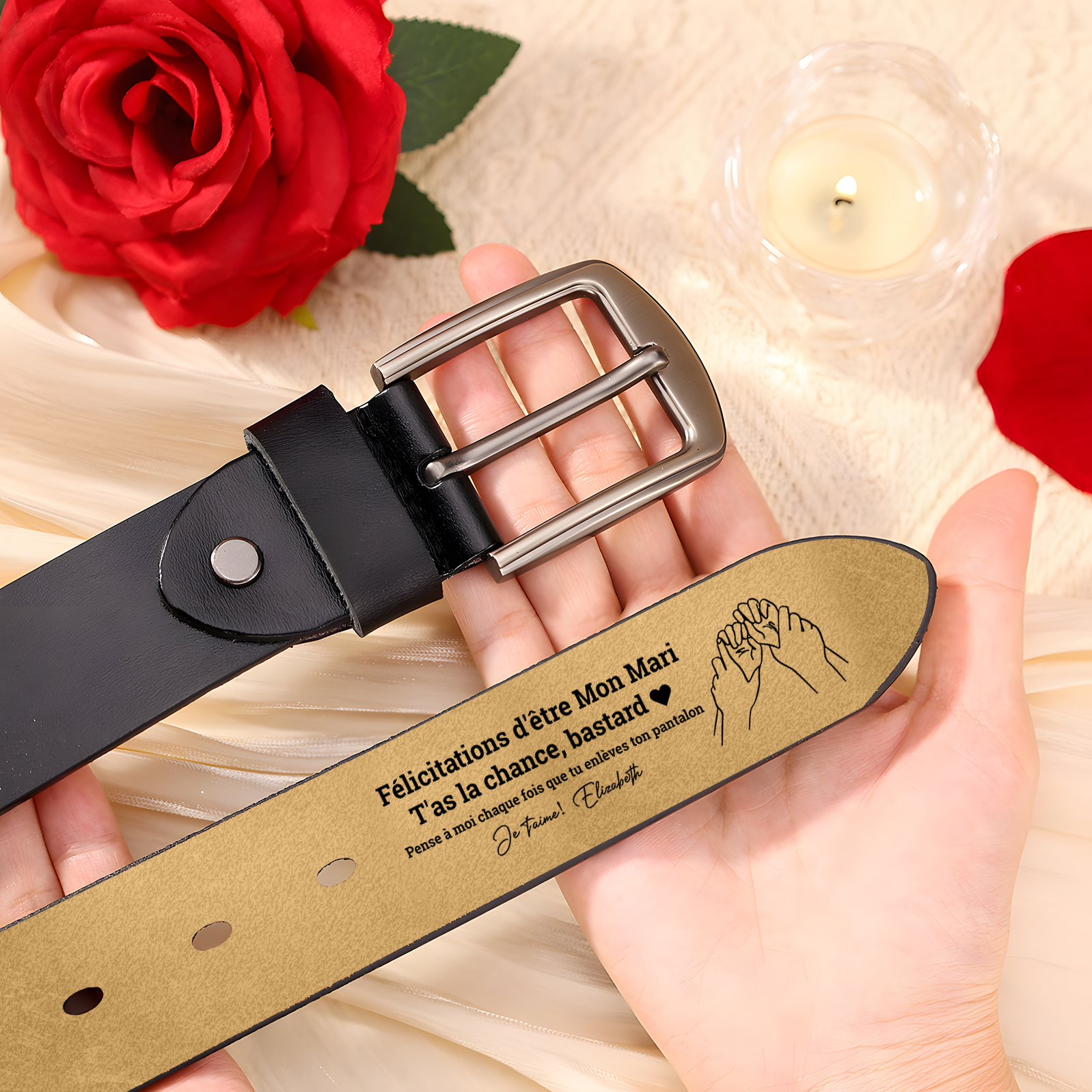 À mon Mari - Ceinture en Cuir Personnalisé avec Texte Cadeau pour Homme | Jessemade