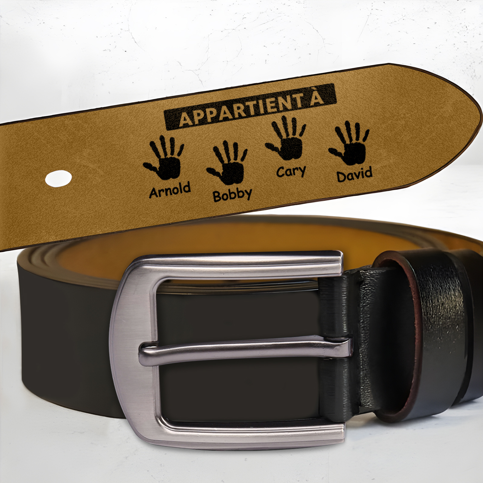 À mon Papa - Ceinture en Cuir Personnalisé avec 4 Prénoms et 2 Textes Meilleur Papa du Monde Cadeau pour Homme | Jessemade