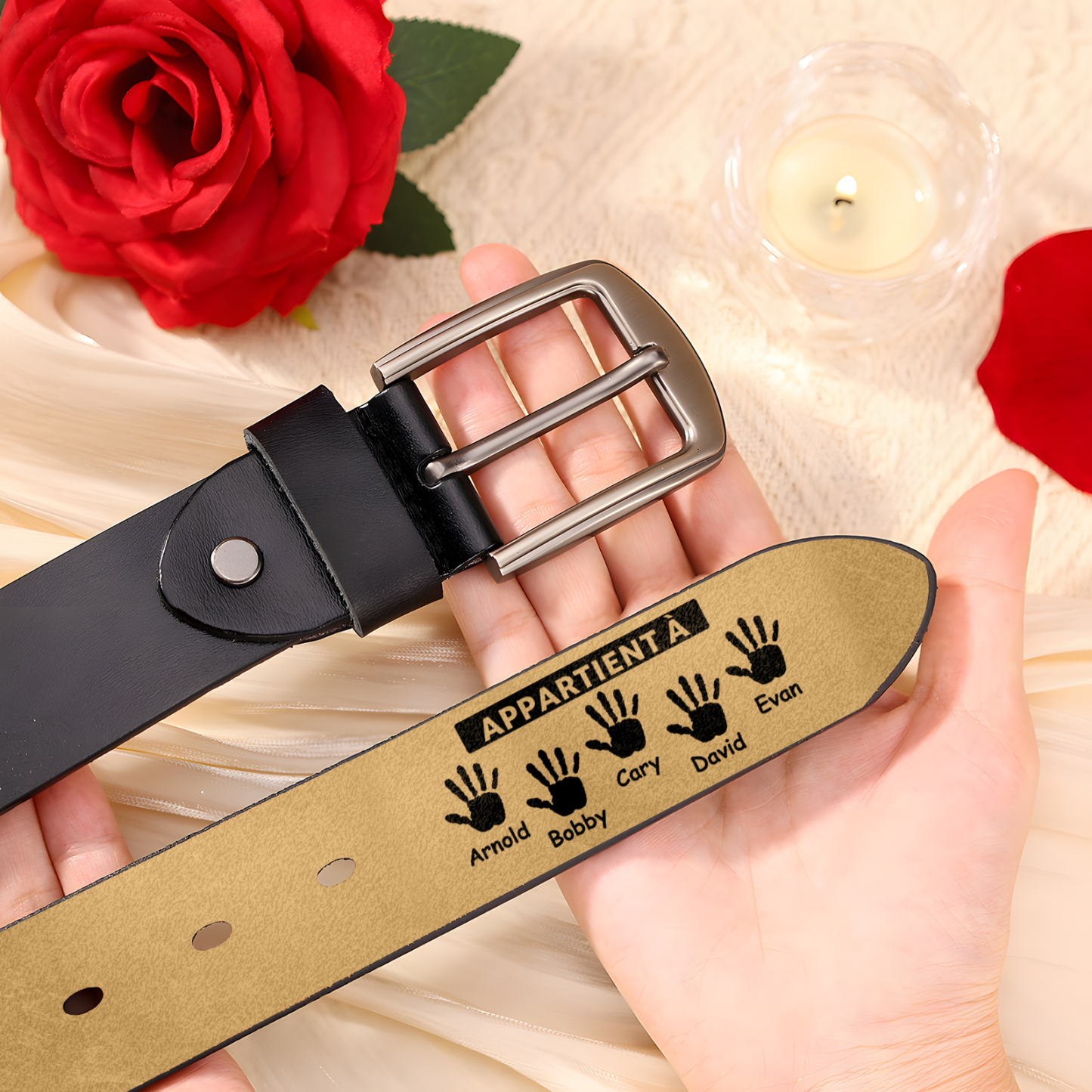 À mon Papa - Ceinture en Cuir Personnalisé avec 5 Prénoms et 2 Textes Meilleur Papa du Monde Cadeau pour Homme | Jessemade