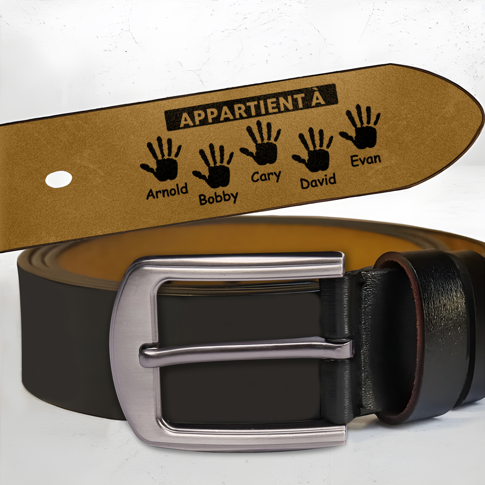 À mon Papa - Ceinture en Cuir Personnalisé avec 5 Prénoms et 2 Textes Meilleur Papa du Monde Cadeau pour Homme | Jessemade