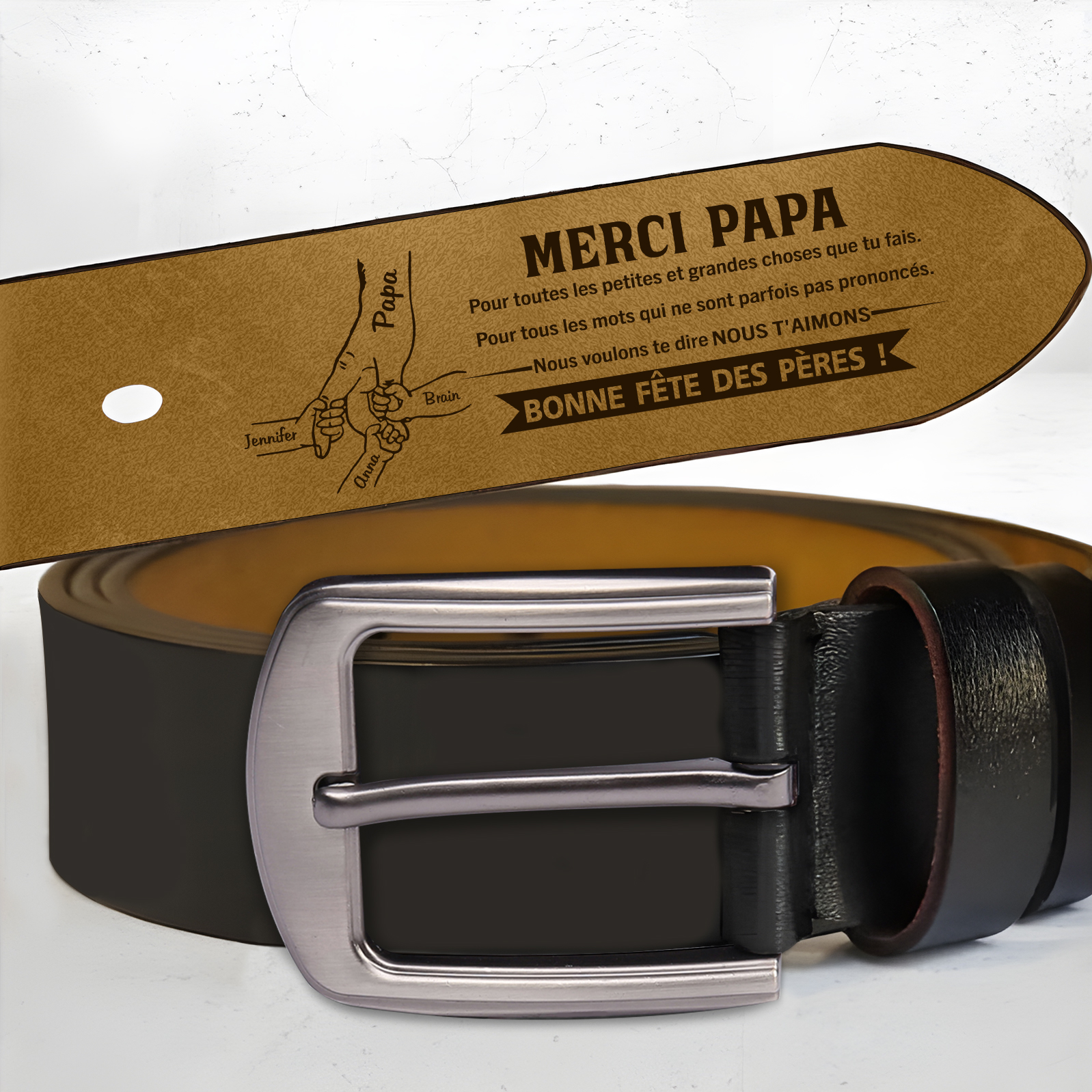 Ceinture en cuir personnalisée pour Papa avec gravure et prénoms – Cadeau fête des pères utile et émotionnel | Jessemade