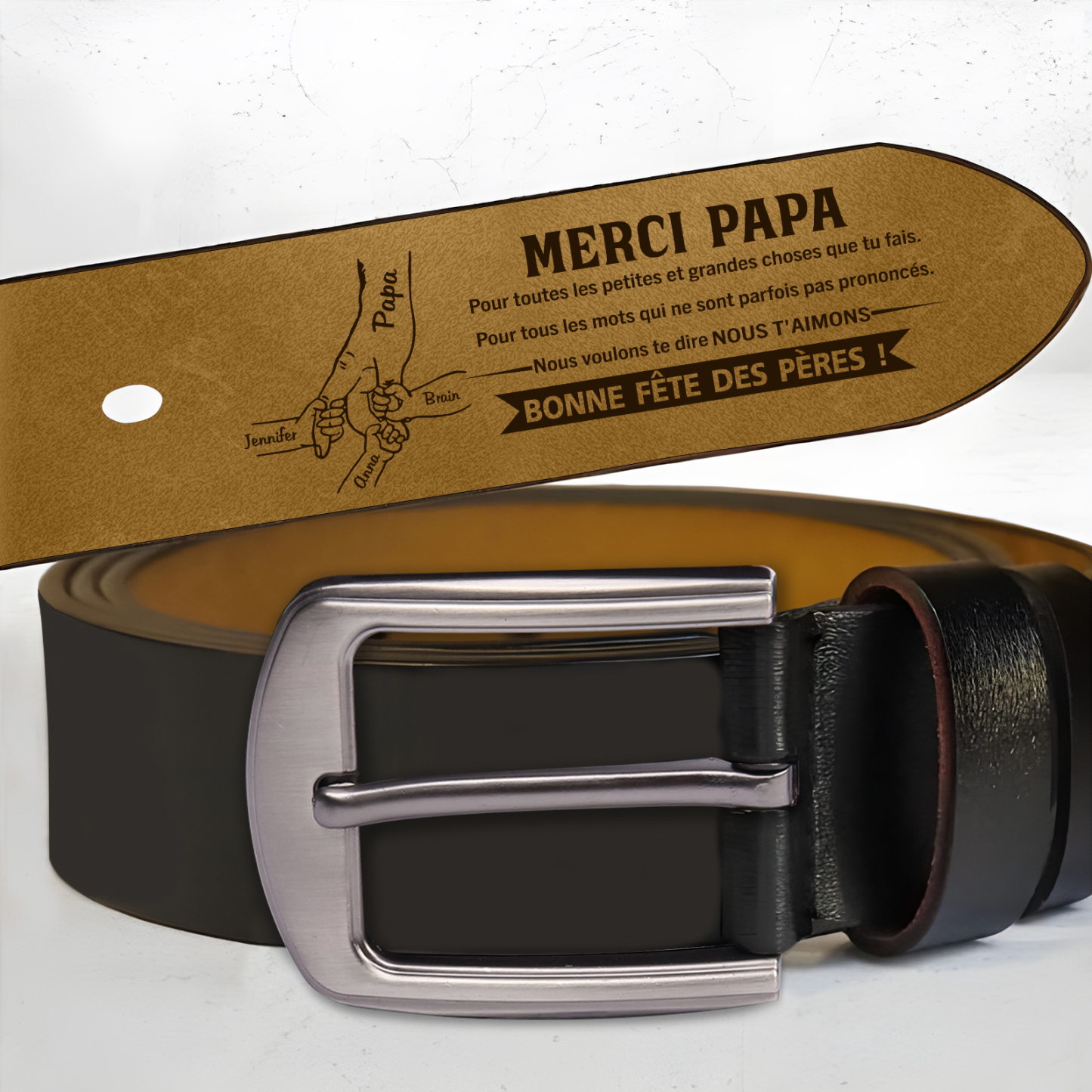 Ceinture en cuir personnalisée pour Papa avec gravure et prénoms – Cadeau fête des pères utile et émotionnel | Jessemade