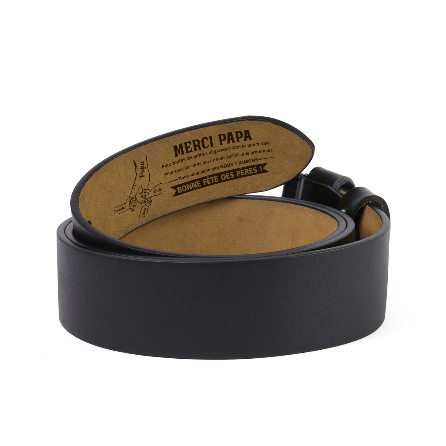 À mon Papa - Ceinture en Cuir 4 Prénoms Personnalisés La Main Dans La Main Cadeau pour Homme | Jessemade