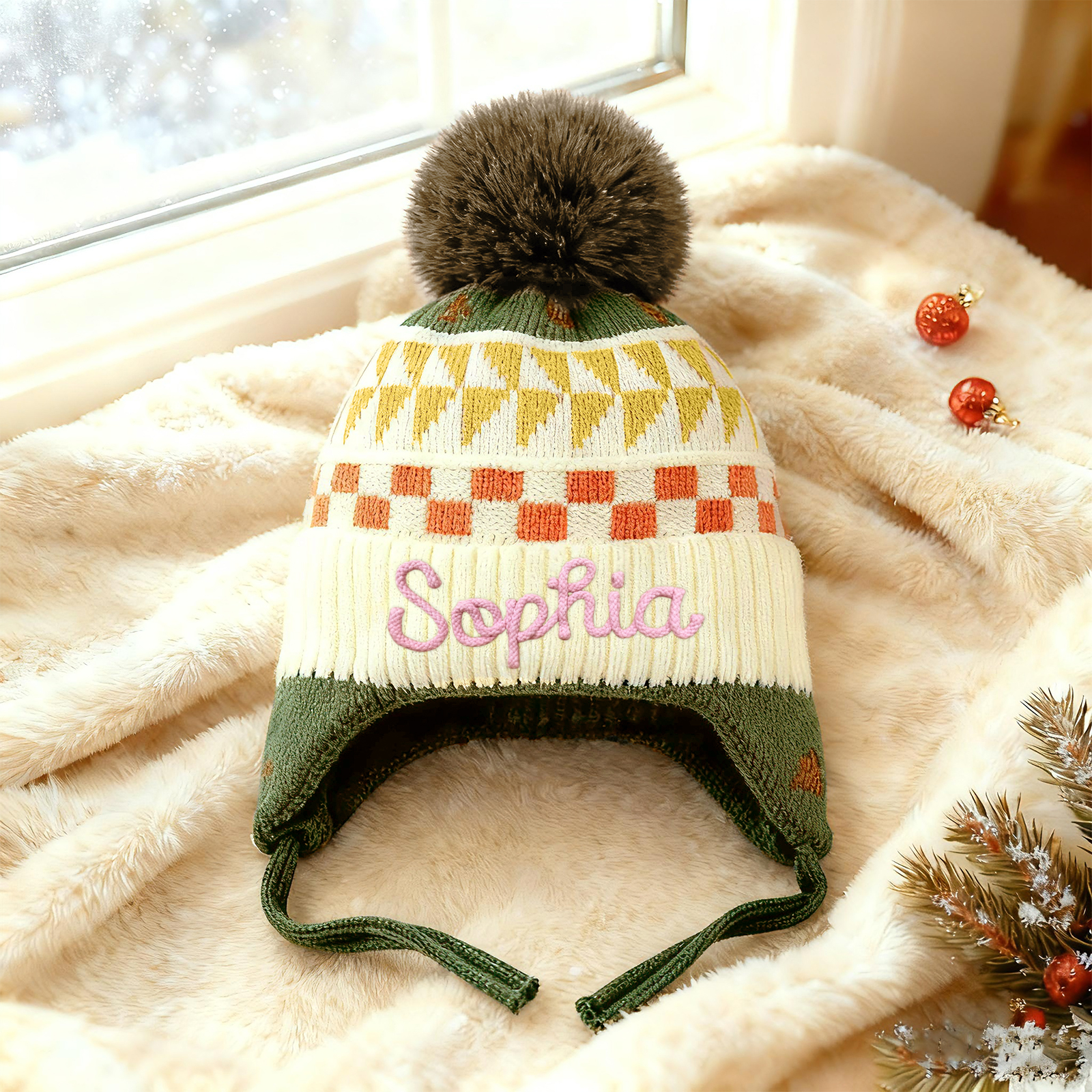 Bonnet d'hiver pour enfant personnalisé avec prénom, coloris au choix, cache-oreilles, pompon, cadeau pour fils, fille, petit-enfant, maternelle, école primaire | Kettenmachen
