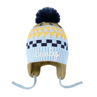 Bonnet en peluche pour enfants, mignon, à pompon et oreillettes, personnalisé avec nom