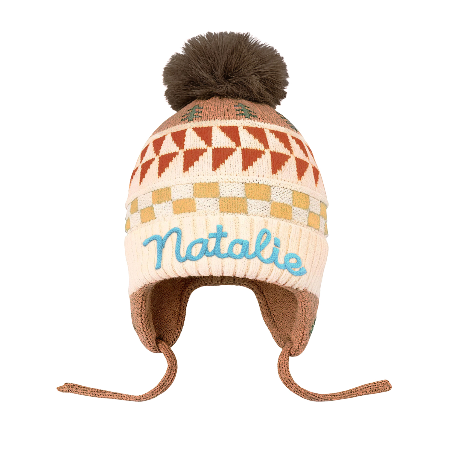 Bonnet en peluche pour enfants, mignon, à pompon et oreillettes, personnalisé avec nom