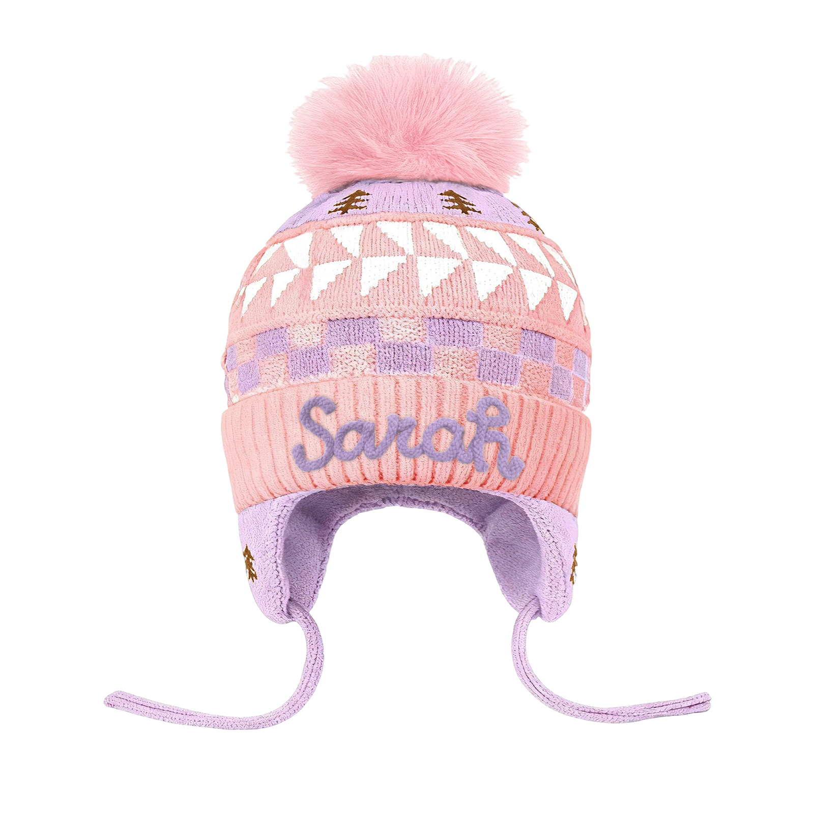 Bonnet en peluche pour enfants, mignon, à pompon et oreillettes, personnalisé avec nom