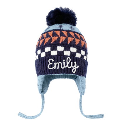 Bonnet en peluche pour enfants, mignon, à pompon et oreillettes, personnalisé avec nom