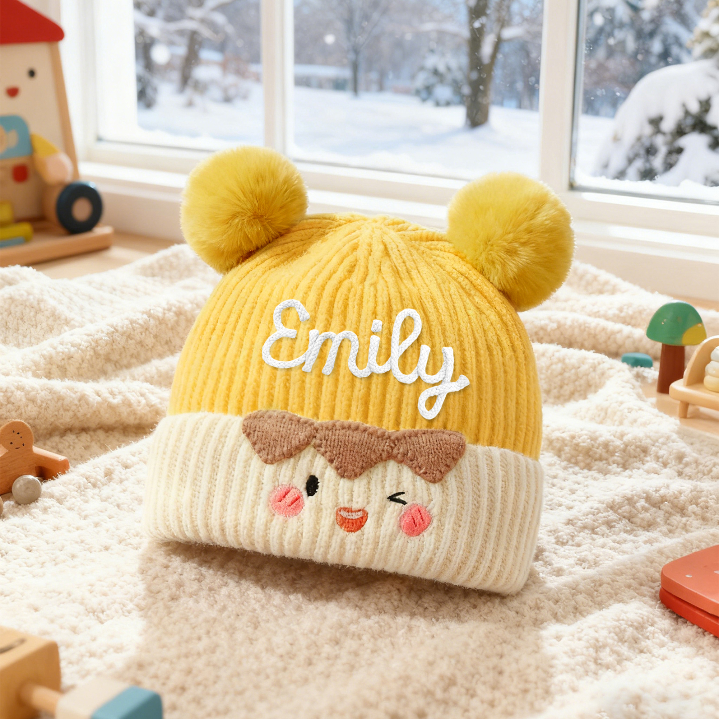 Bonnet d’hiver pour bébé personnalisé – personnalisable avec un prénom, bonnet à pompon en maille chaude brodé, cadeau de Noël ou d’anniversaire pour nourrissons et tout-petits | Jessemade